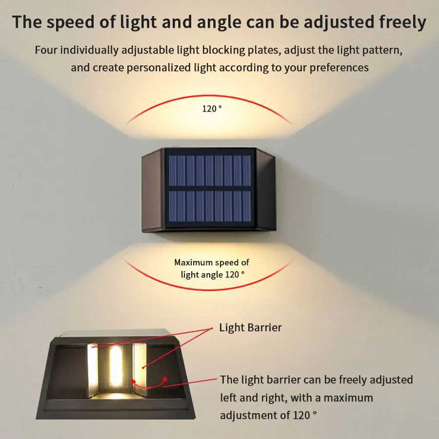 COB Outdoor Led Solar Light Garden Fence Wall Lamp Sunlight Dusk to Dawn Waterproof Up and Down Adjustable for Yard PathwayM251127