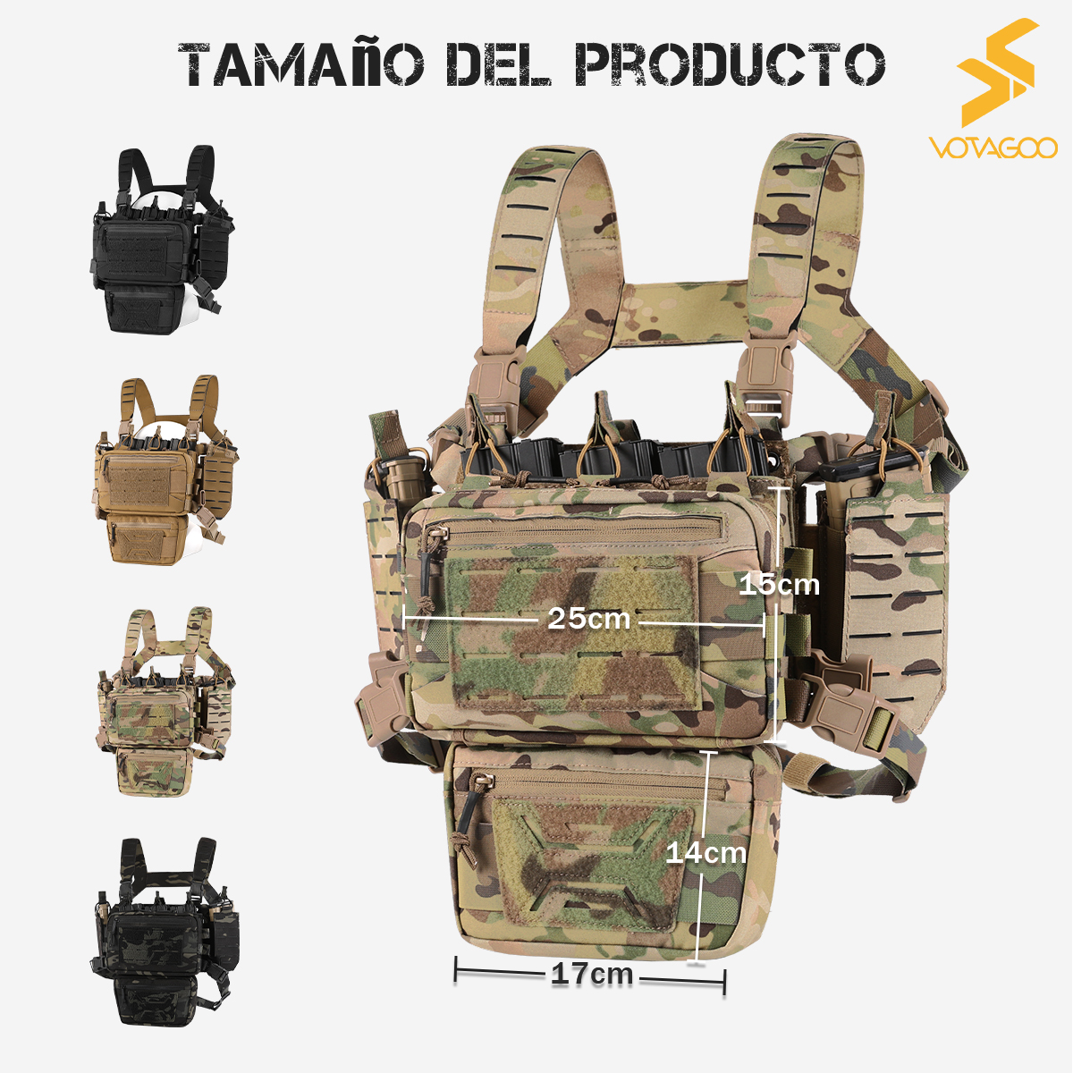 VOTAGOO Chest Rig-Tactical Chest Rig Molle Modular Micro Fight Chest Rigs Adjustable Detachable with 5.56/7.62 Magazine Pouch
