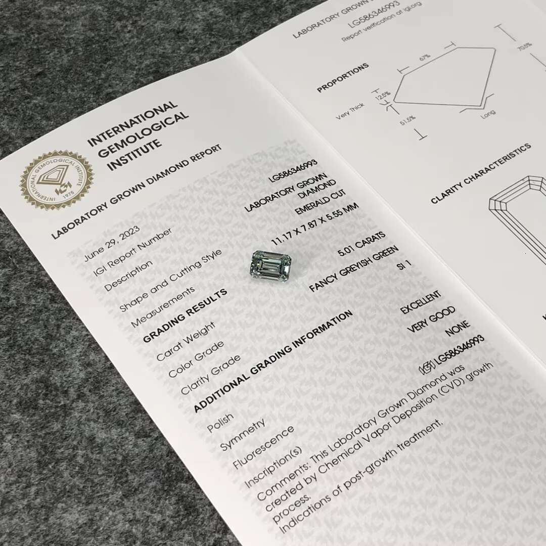MiShang 5.01ct Emerald SI1 Loose Green Lab Grown Diamonds CVD Lab Created Green Diamond