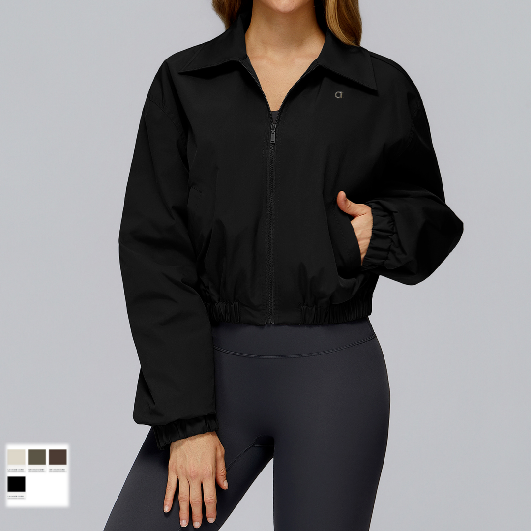 A1611 3D LOGO Loose Fit Warm Windbreaker Jacket Windproof Autumn Winter Sports Jacket with Zipper for Outdoor Activities Women Coat