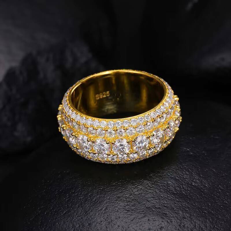 VVS 5 Rows Moissanite Ring Unisex Solid 925 Silver Moissanite Pinky Hip Hop Ring Hip-hop Jewelry