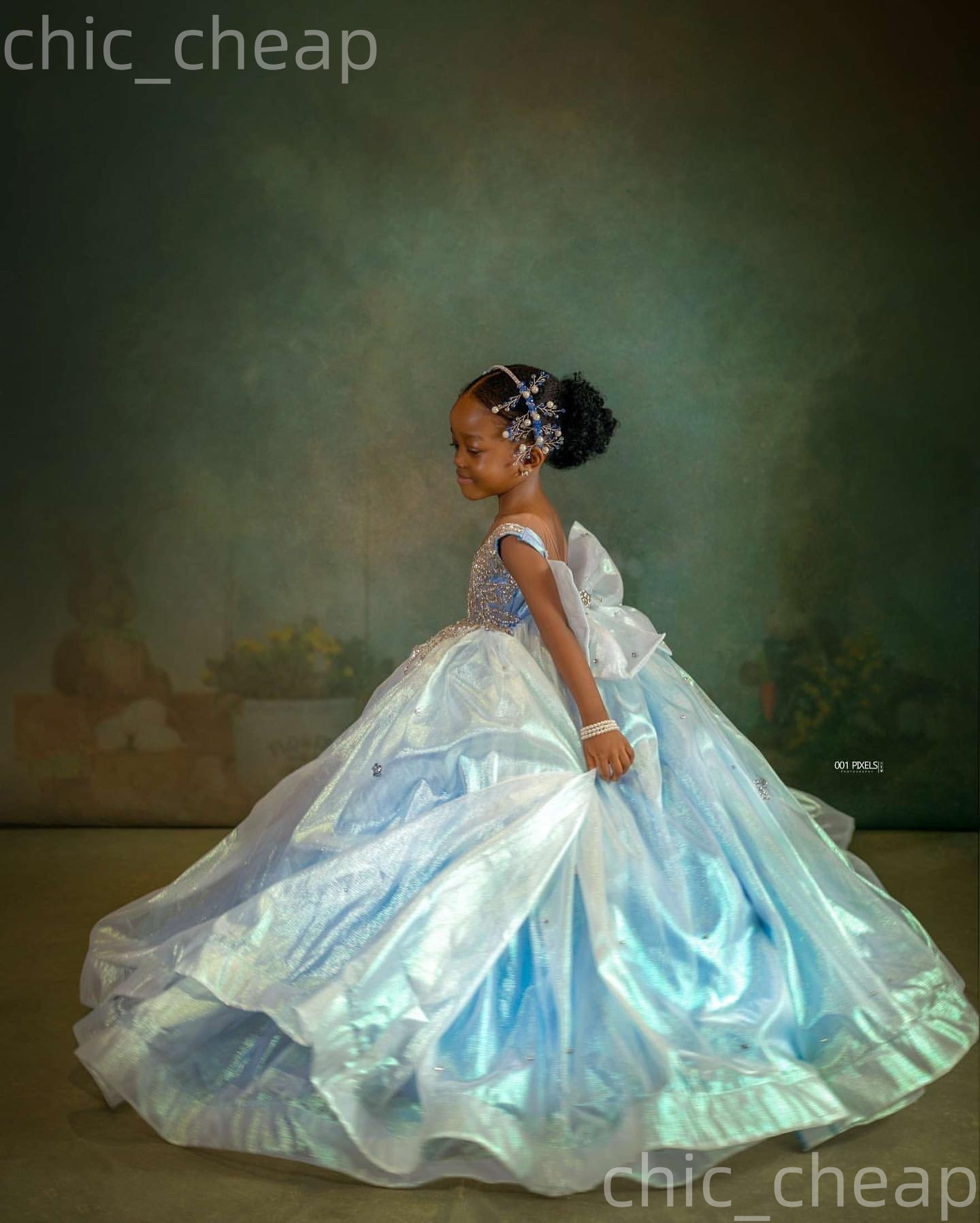 2026 Light Sky Blue Ball Gown Flower Girl Dresses Sheer Neck Appliques Organza Little Girl Christmas Peageant Birthday Christening Tutu Dress Gowns ZJ