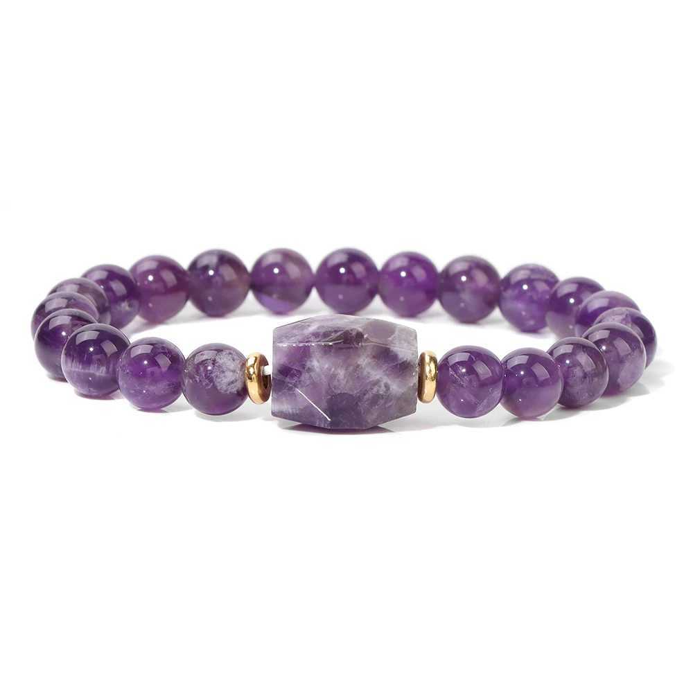 Healing Natural Amethysts Stone Purple Crystal Beadeds Adjustable Elegant Energy Bangle for Women Jewelry Gift C251105