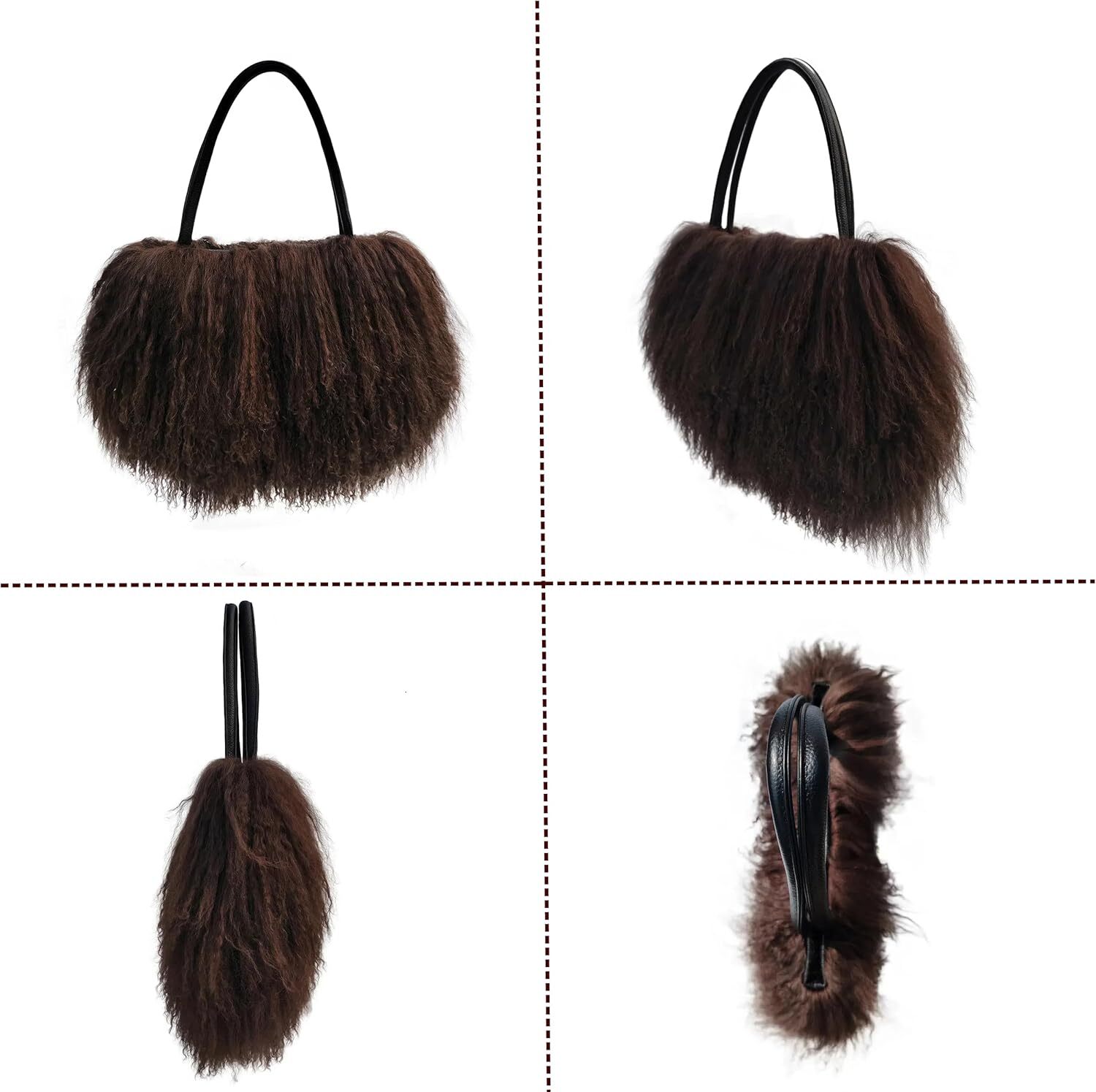 Women's sheepskin/Mongolian same wer veet wool leather, with genuine leather handle handbag