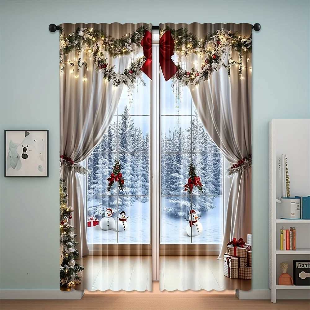 Curtain Christmas 2pcs European-Style Christmas Curtains with Gold Accents for Living Room Study Bedroom Office Home Decor Y251126