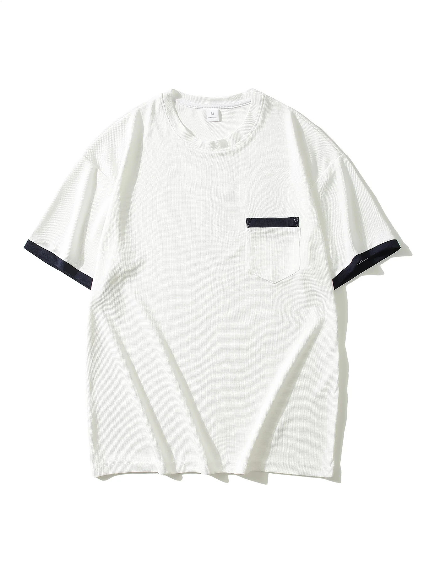 Casual and Simple Style Mens Top Patch Work Bag Fully Matching Texture Handsome Mens Loose Shoulder T-shirt S-2XL 250427