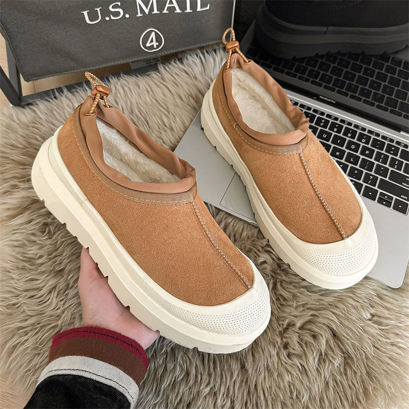 New design hot selling winter men's thick soled snow boots anti slip wear-resistant outdoor versatile with plush elastic band cotton shoes free shipping Orange beige