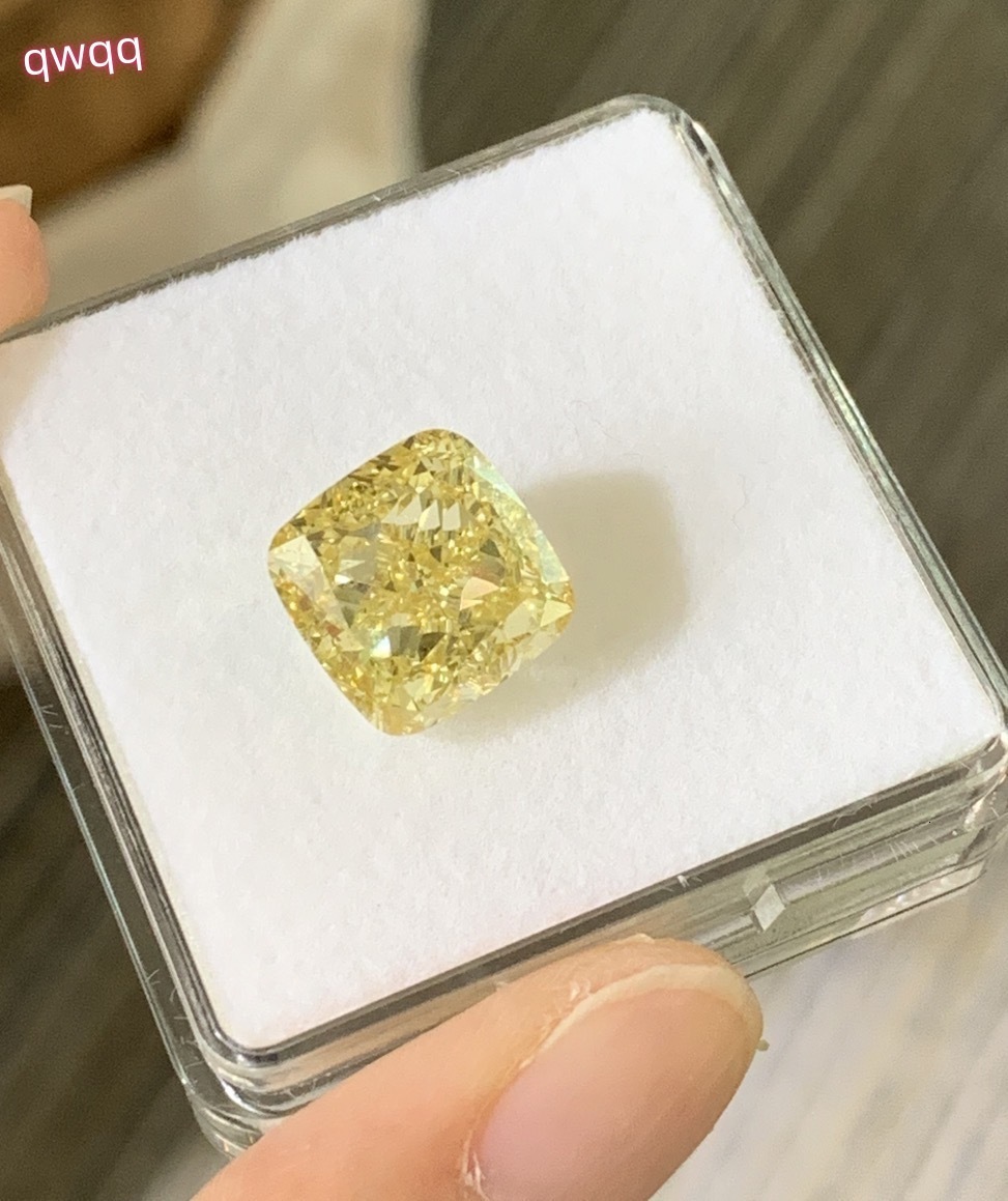 Wholesale IGI Certified 10.13CT VS1 Synthetic Lab Grown Diamond CVD Lab Grown Fancy Intense Yellow Cushion Cut Loose Diamonds