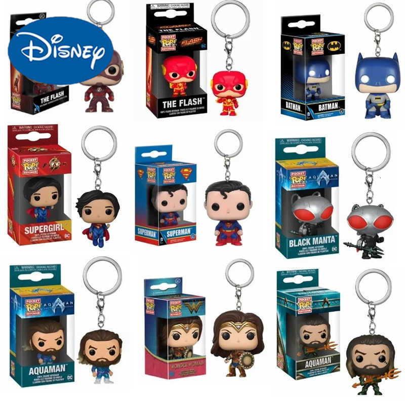 Disney FUNKO Pop Batman Superman SuperGirl New Justice League Aquaman the Flash Wonder Women Pocket Pop Keychain Figure Collection Toys H251127
