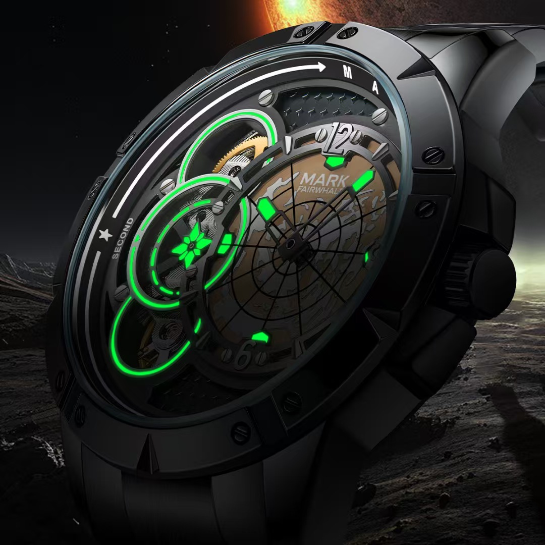 Modern Stylish Manifold Stainless Steel Gents' Movement Displayed Clock