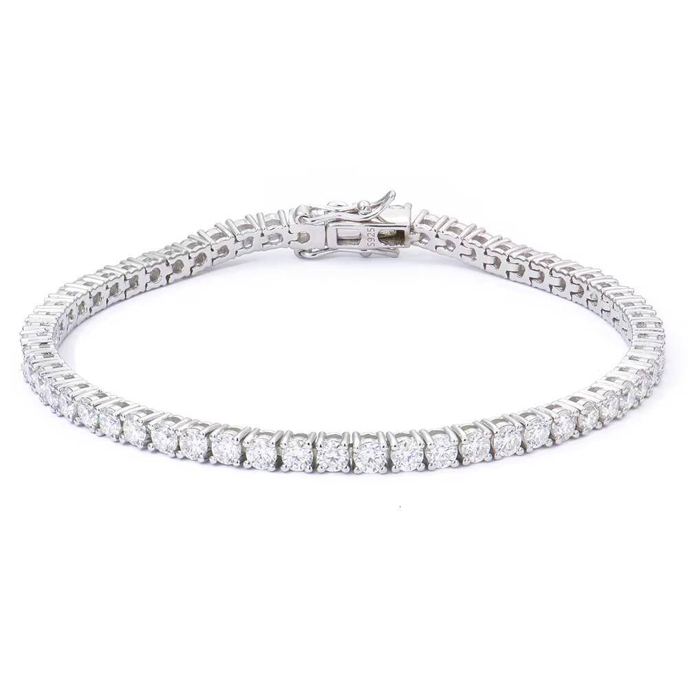 Limited-Time Bargains Polished 925 Silver Round Shape Mossanite Diamond White Gold Tennis Bracelet Fashion Jewelry for Young