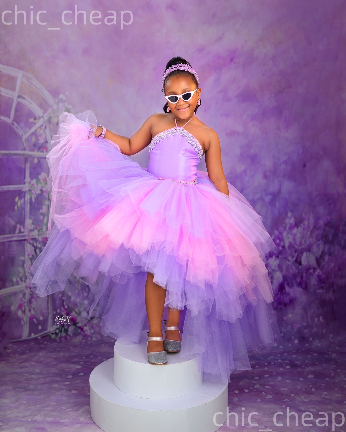 2026 Lilac Pink Ball Gown Flower Girl Dresses Halter Crystals Hi-Lo Tulle Little Girl Christmas Peageant Birthday Christening Tutu Dress Gowns ZJ422