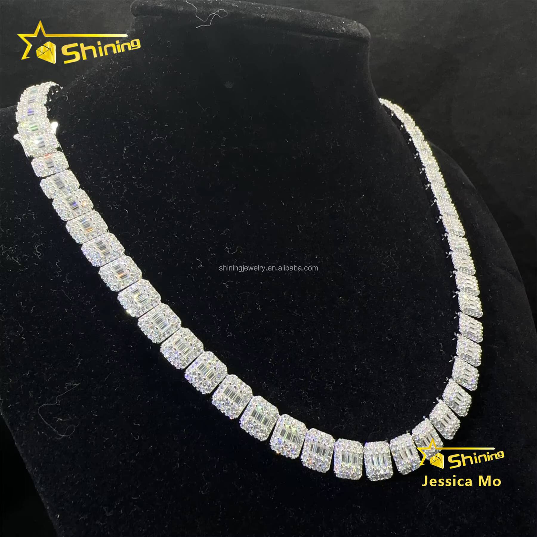 Unique Design Pass Diamond Tester GRA Certificate S925 9mm Iced Out Baguette Cut Moissanite Cluster Cuban Link Chain Bracelet