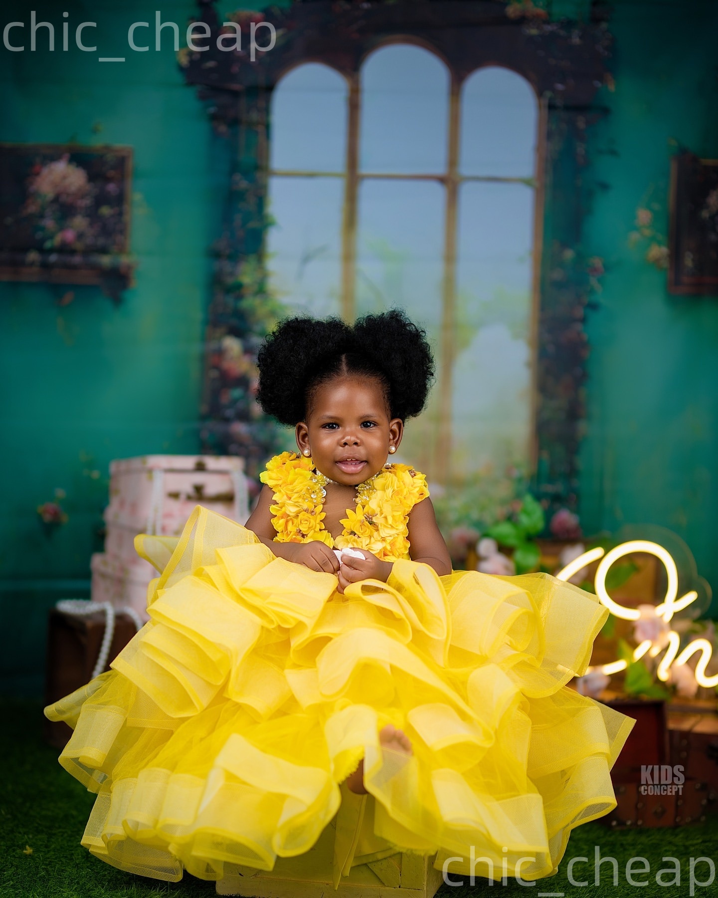 2026 Yellow Ball Gown Flower Girl Dresses Flowers Tulle Tiers Sheer Neck Little Girl Christmas Peageant Birthday Christening Tutu Dress Gowns ZJ422