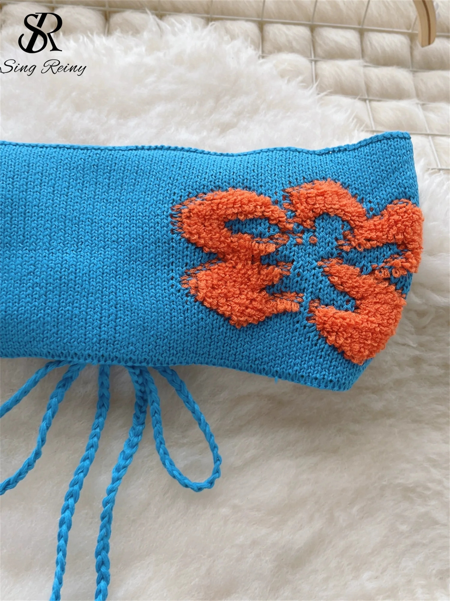 SINGREENY Bohemian Beach Style Knitted Set with Lace Bow No Back No Shoulder Strap Top and Patchwork Shorts Two Piece Set 250422