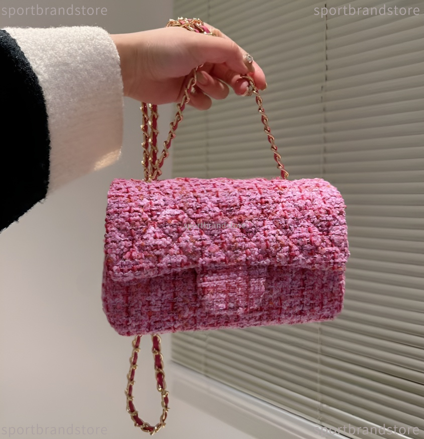 Tweed Designer Bag Flap Bag Sqaure Gold Metal Hardware Tweed Bag Chain Crossbody Mini Shoulder Bag Ladies Classic Quilted Bags Luxury Turn Lock Fashion Top Handbag
