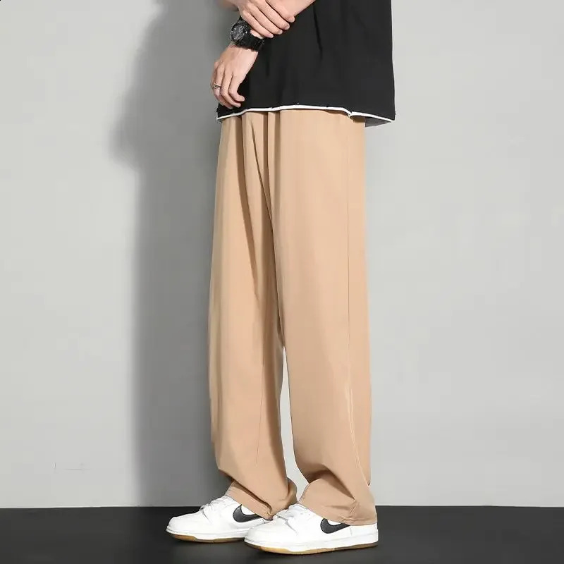 Mens ice silk wide leg pants thin mens black comfortable quick drying pants summer loose casual street loose pants 250427