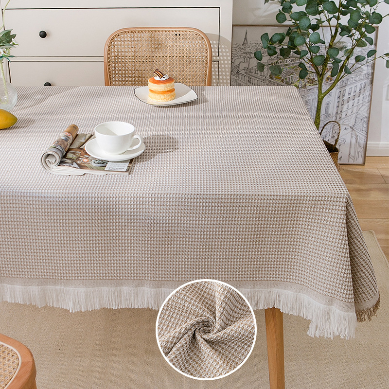 A840 cream wind tassel cotton yarn tablecloth photo atmosphere dustproof table cloth rectangular decorative coffee table cover towel non-slip