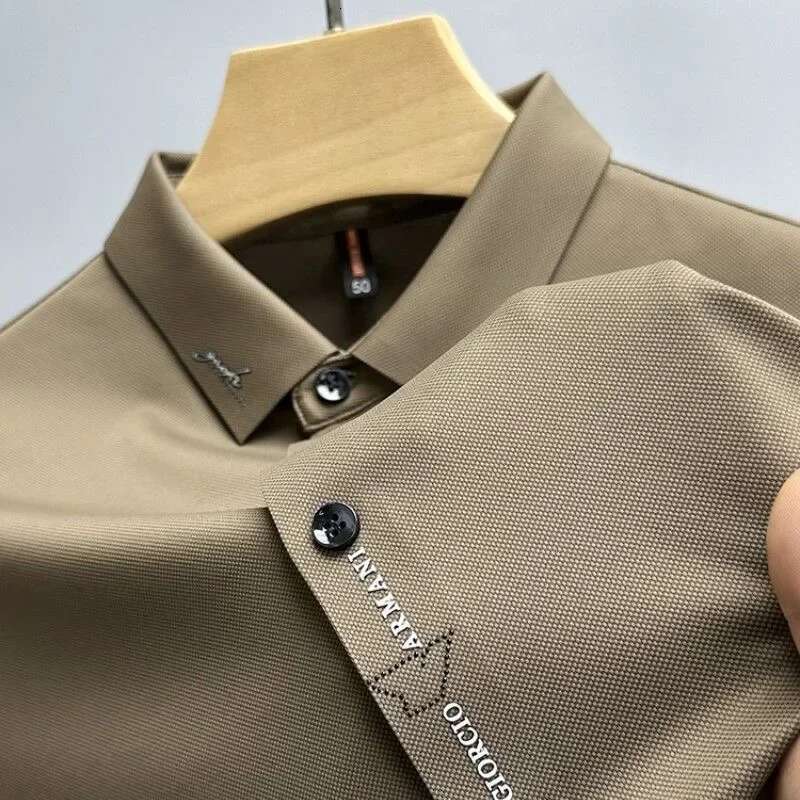Brand Silky Elasticity Shirts 2024 Summer Lapel Ice Silk Single Breasted Shirt Business Casual Short Sleeved Men Clothing