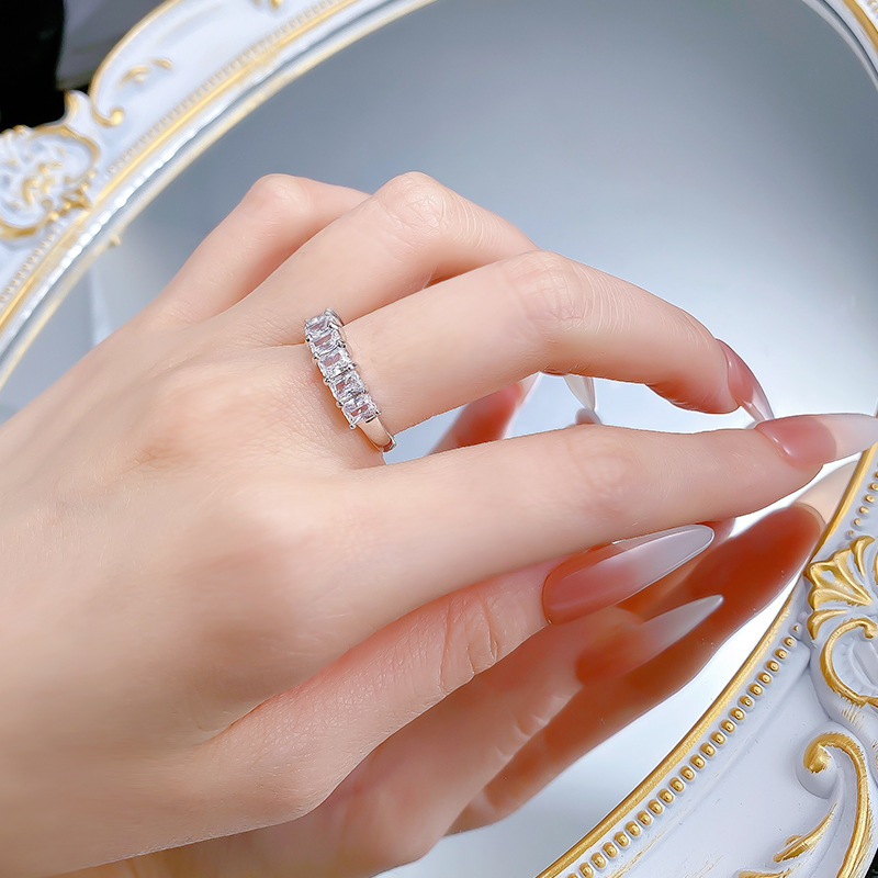 Brand Ins Top Sell Luxury Jewelry Real 100% 925 Sterling Silver Square Radiant White Lab Moissanite Diamond Eternity Stack OL Designer Women Wedding B
