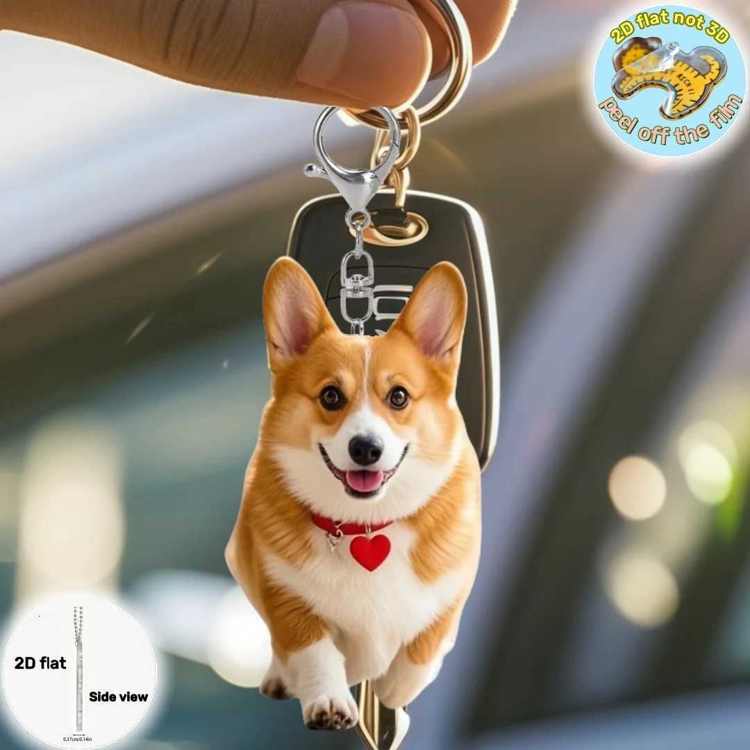 Cute Love Corgi Pendant KeychainPuppy Pattern 2D Flat Acrylic Ornament CharmsHanging Decoration for CarBagFestivePartyGiftT251127