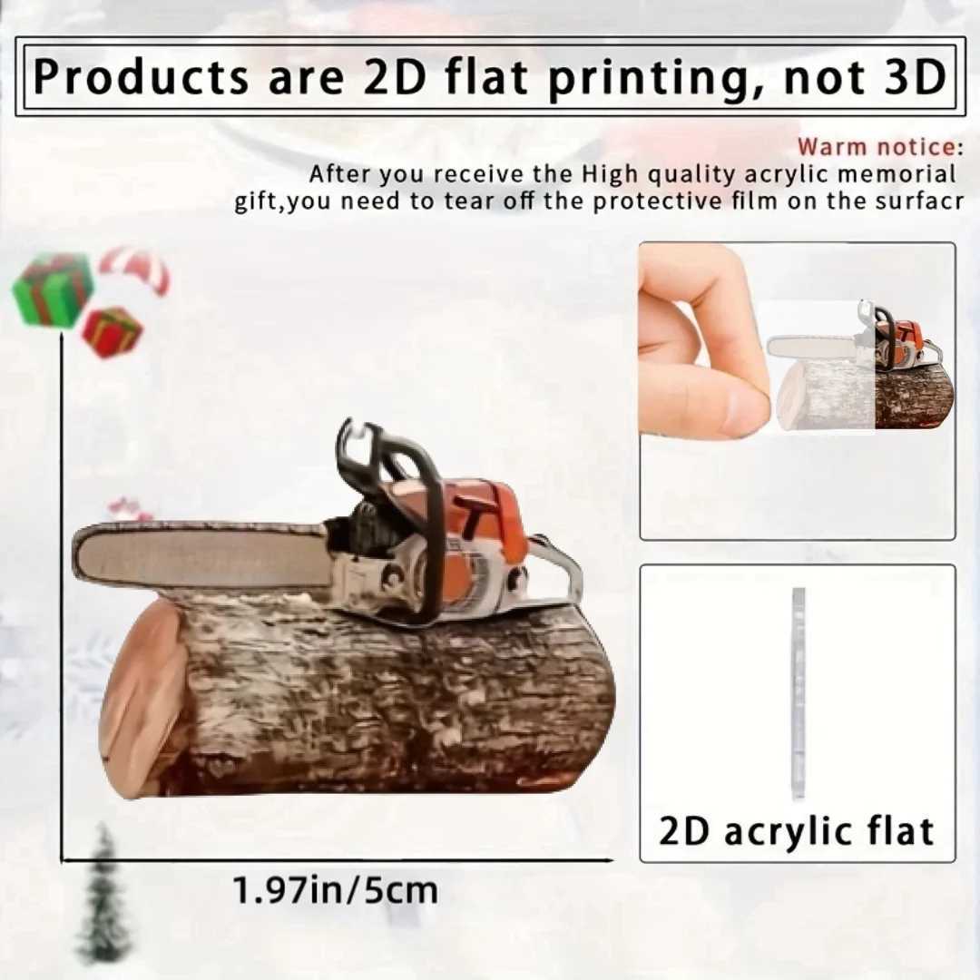 Mini Chainsaw Pendant Keychainelectric Saw Logging Themed 2D Flat Acrylic OrnamentHanging Decoration for CarBagsFestiveGiftT251127