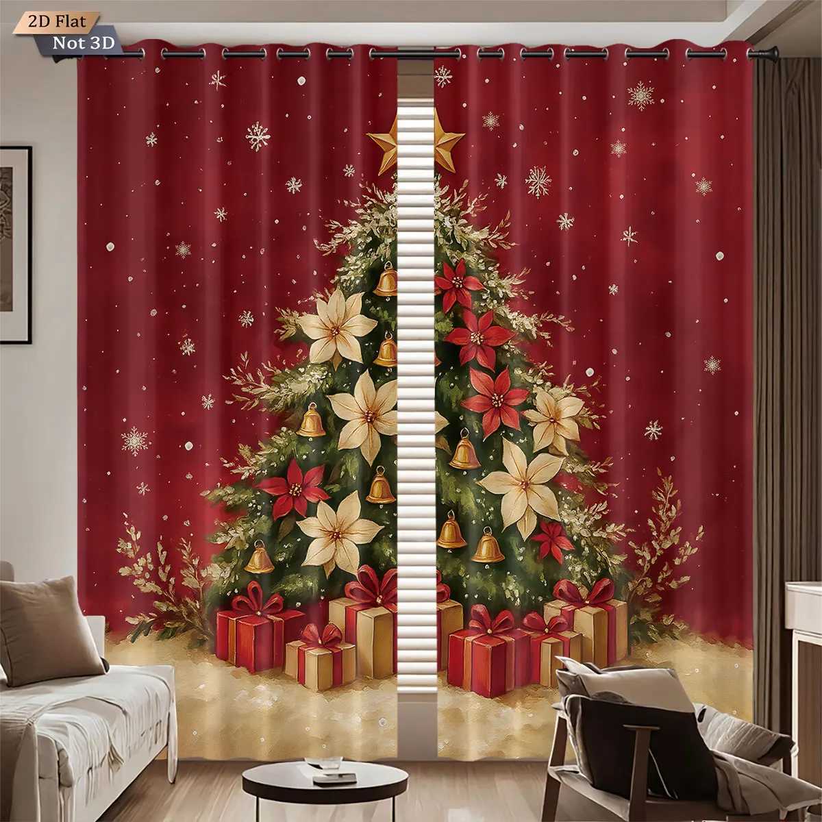 Curtain Christmas 2pcs Christmas tree print blackout curtains multiple size living room bedroo holiday insulation decoration machine washable Y251126