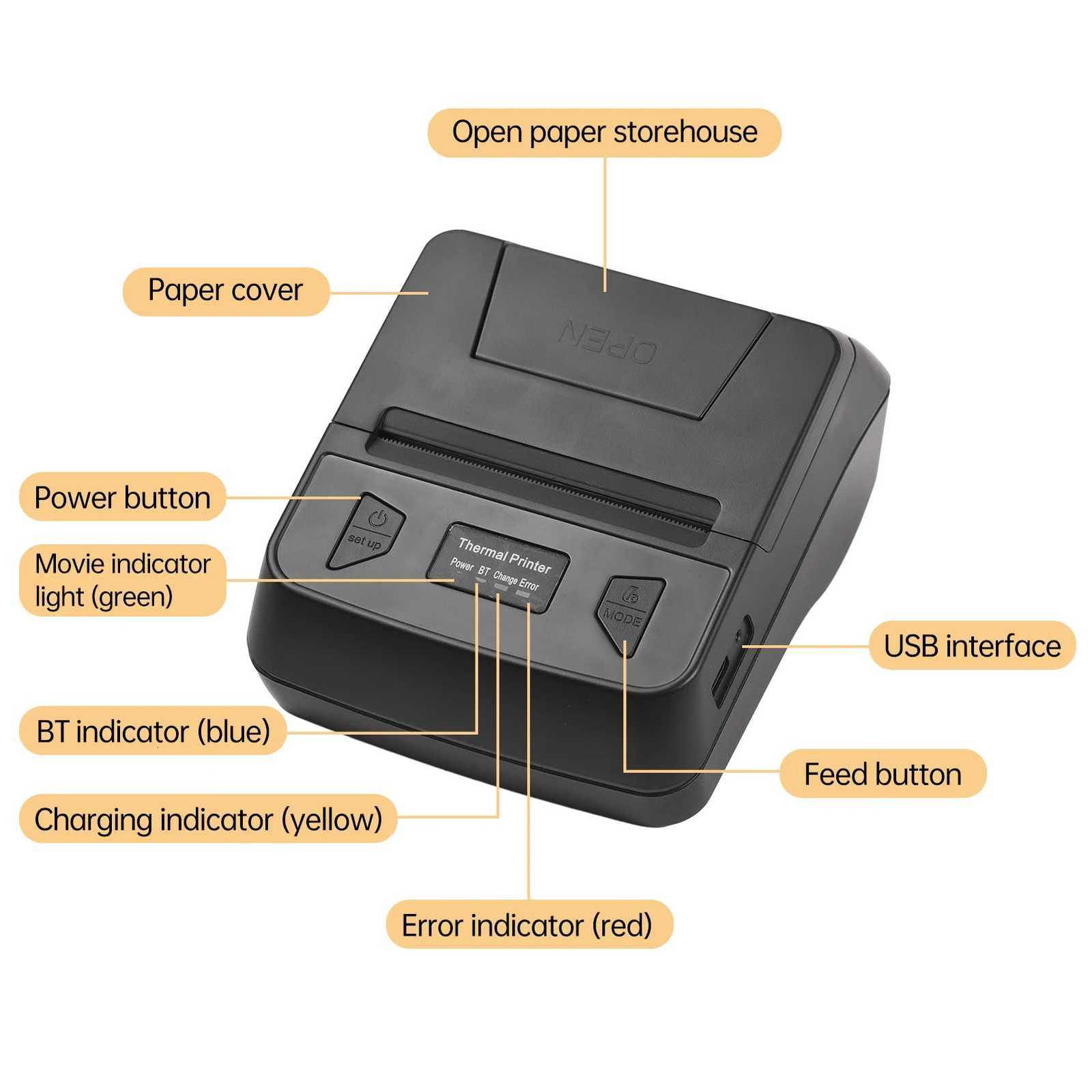 T380TS 80mm Receipt Label Printer Wireless BT Thermal Receipt Printer Mobile Bill Printer Cpatible with Android/iOS/Win System H251127