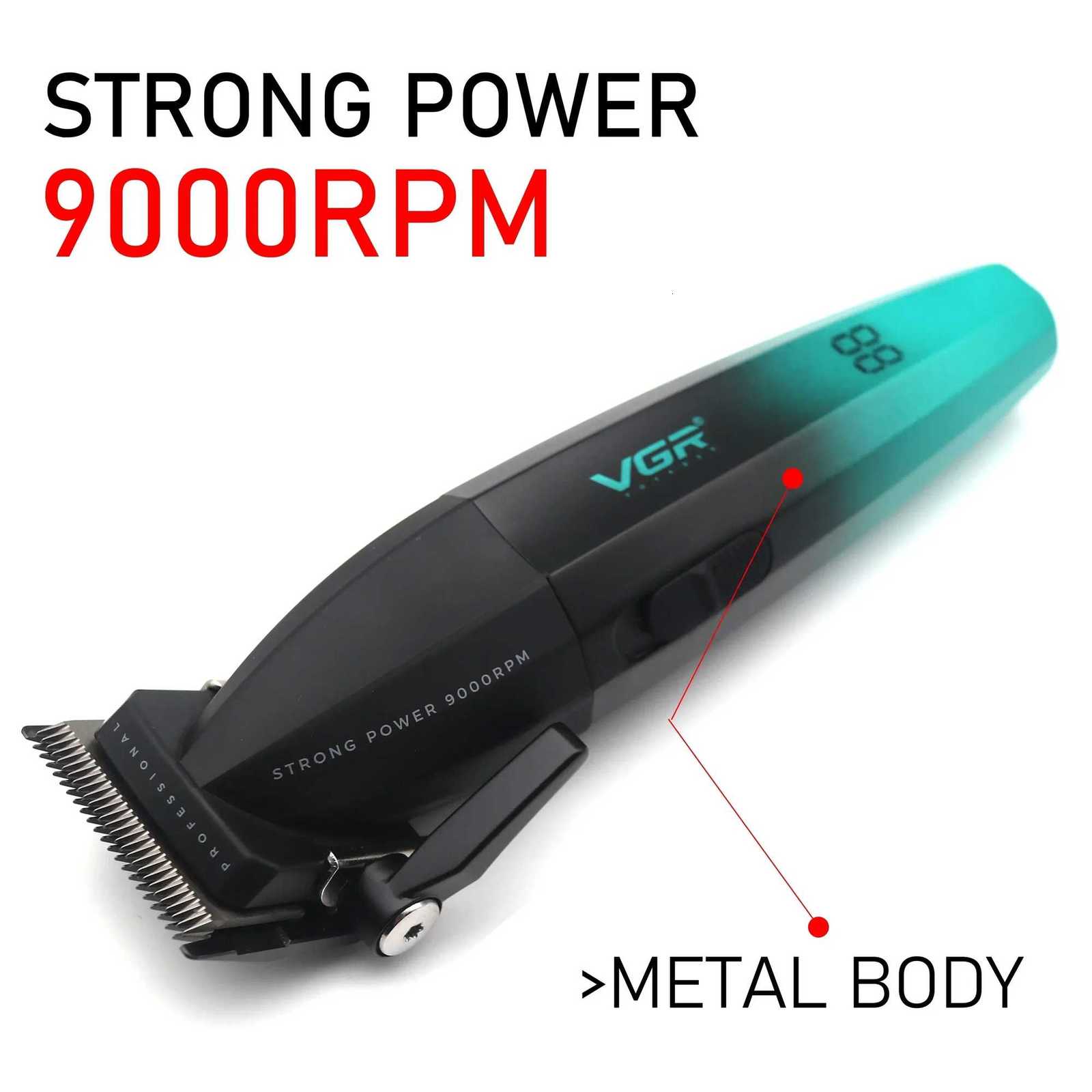 VGR 003 906 308 Professional Hair Cutting Kit Hair Clipper Cordless Clippers Trimmers for Men Set USB Charge Mens LED DisplayT251127