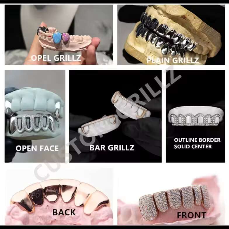 925 Sterling Silver Hybrid Grillz Round Baguette Cut 10 Top 10 Bottom Custom Iced Out VVS Moissanite Grillz for Teeth