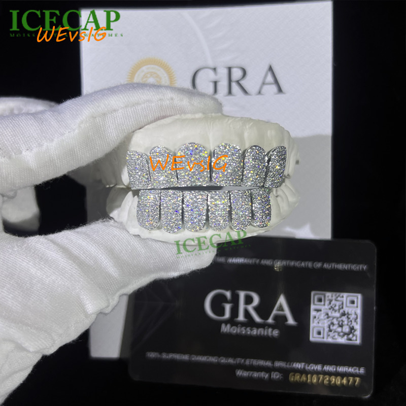 Custom Honeycomb Design Fine Jewelry VVS Moissanite Grillz for Teeth Diamond 925 Silver Teeth Grillz Men HipHop Rose Gold Plated