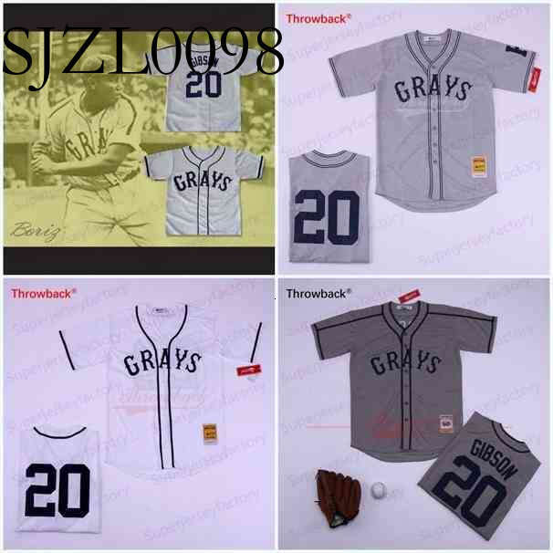 Sjzl98 20 Josh Gibson Jersey Homestead Grays Negro League Button Down Grey Whit…