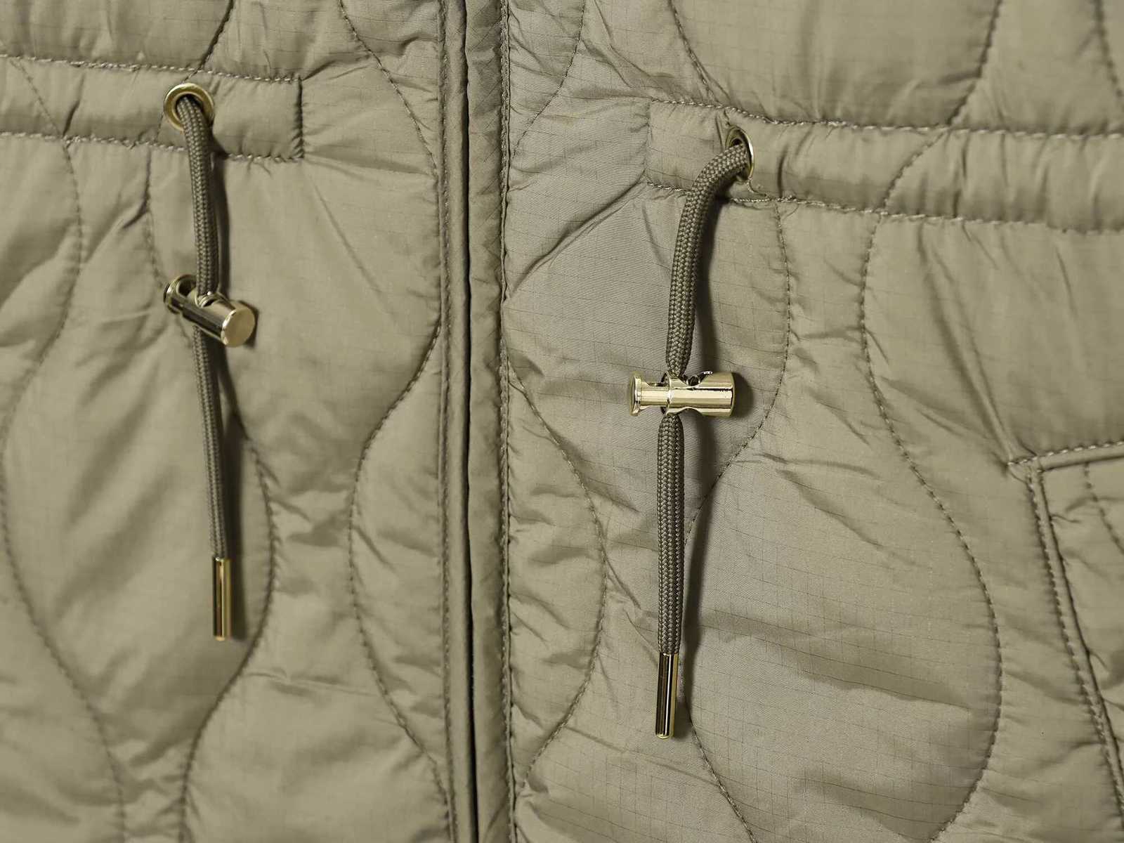 Autumn womens European and American style stand up collar long sleeved lace up adjustable hooded waterproof quilted jacketXJ251127