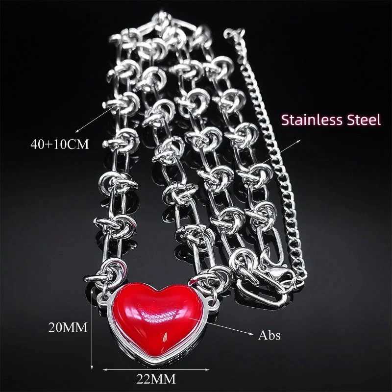 HNSP Stainless Steel Red Heart Choker Necklace Pendant Chain For Women Jewelry Versatile Girl AccessoriesT251127