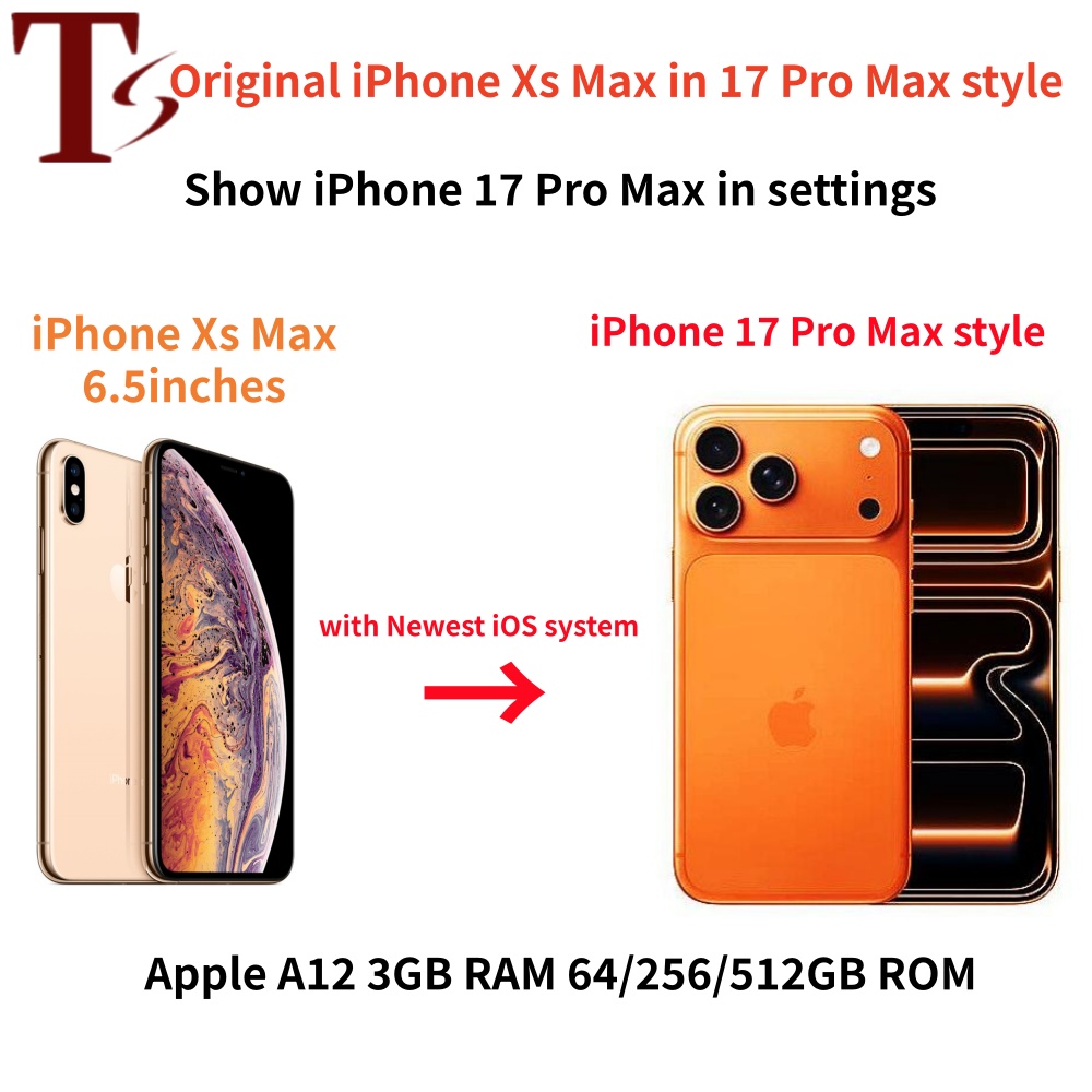 genuine apple iphone xs max in iphone 17 pro max style phone 4g lte unlocked coming with 17 promax box sealed 3g ram 256gb 512GB rom oled smartphone with battery 100 life