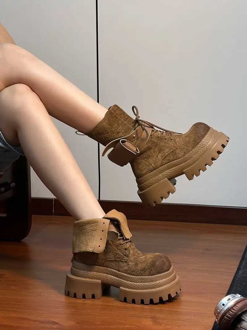 Suede Leather Old Big Cowboy Boot Wen Height Increase Motorcycle Middle Tube Knight Boots Outdoors Work Wen Shoes Y251126