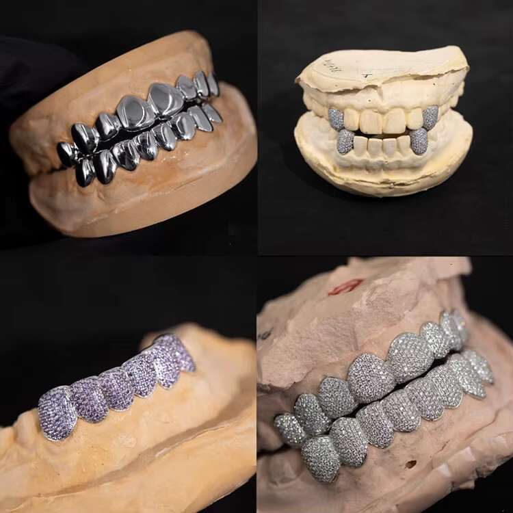 Fashion Jewelry Custom 18K Gold Plated Diamond Grillz VVS Moissanite Diamond Silver Braces of Teeth Hip Hop Grillz
