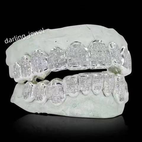 Luxury Silver Custom Made Mystery Setting Diamond Teeth Grillz Jewelry Princess Cut Moissanite Iced Out Grillz for Teeth