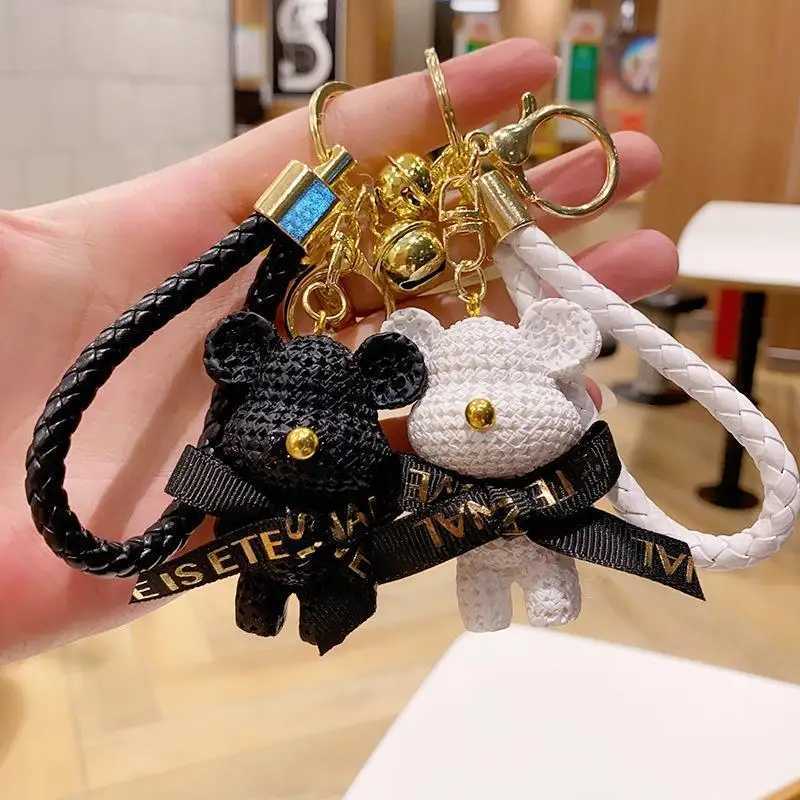 Cute Bear Chain Resin Bow Bell Rabbit Keychain Weaving Fashion Bag Pendant Holiday Car Animal Ring For Girls GiftsT251127
