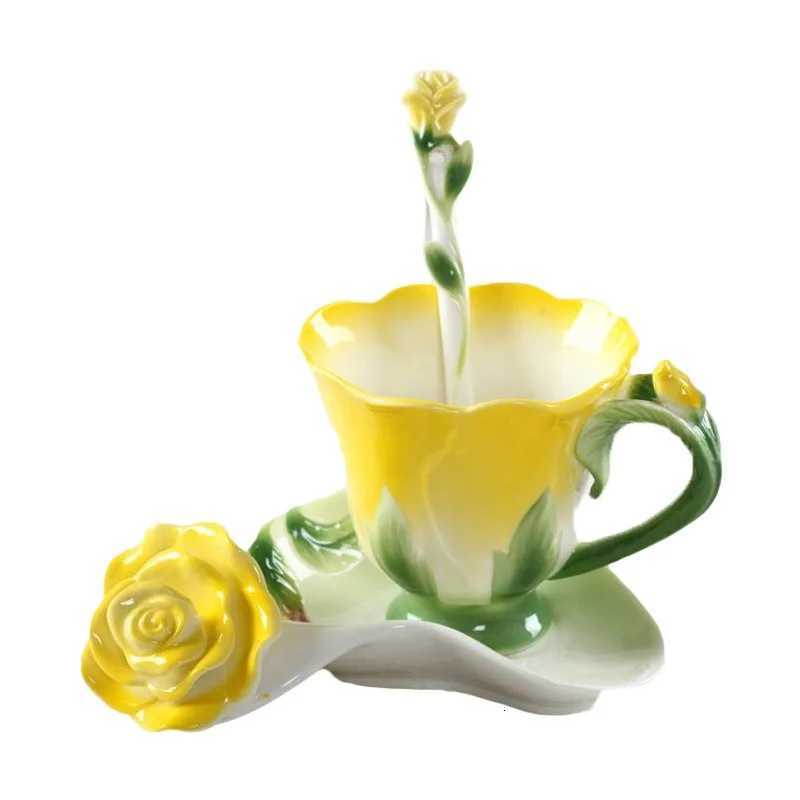 Creative Three-dimensional Flower Ceramic Coffee Cup Art Rose Cup Birthday Gift Couple Drinking Water Mug Afternoon Dessert Mug C2511272