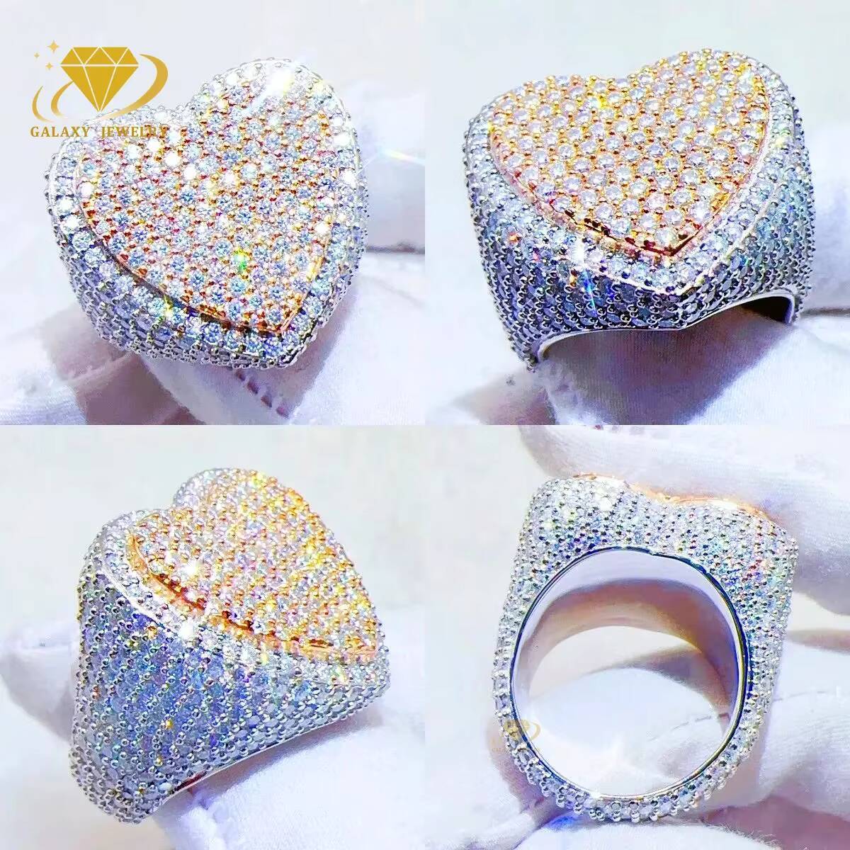 Moissanite Ring 925 Sterling Silver Moissanite Diamond Moissanite Heart Ring Men Women Iced Out Mossanite Ring Hiphop