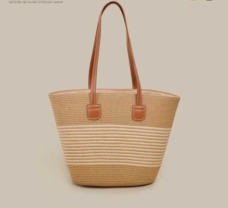 Straw Woven Bag Womens Summer Handbag Seaside Tote Bag Large Capacity Woven Shoulder Bag Rattan Woven Grass Bag Water Bucket Bag Trendy