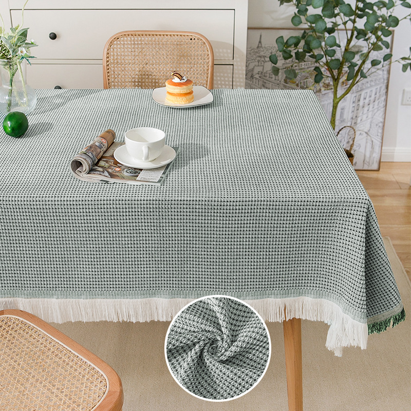 A839 cream wind tassel cotton yarn tablecloth photo atmosphere dustproof table cloth rectangular decorative coffee table cover towel non-slip