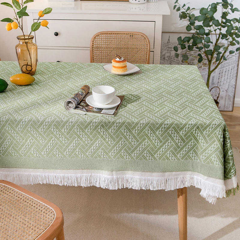 A839 cream wind tassel cotton yarn tablecloth photo atmosphere dustproof table cloth rectangular decorative coffee table cover towel non-slip