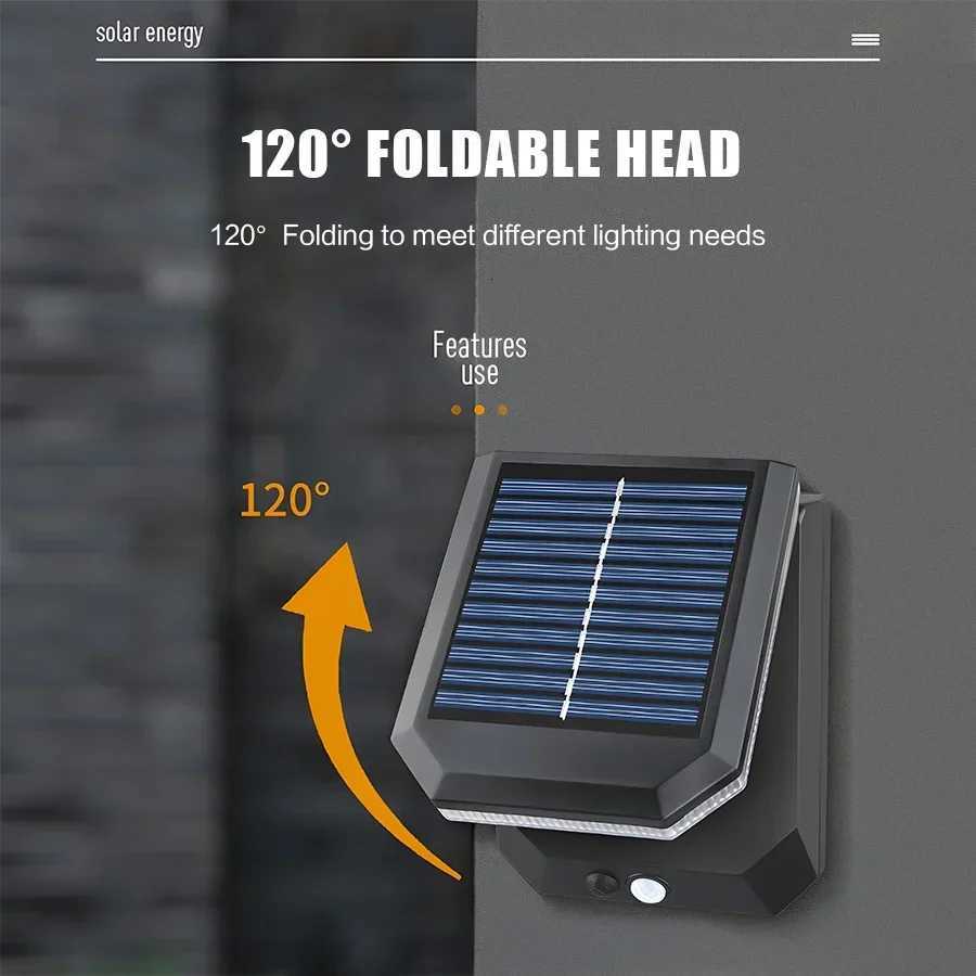 Solar Light 120 Foldable LED Outdoor Wall Lamp With Motion Sensor Remote Control 3 Modes Street Light Garden Decoration LampM251127