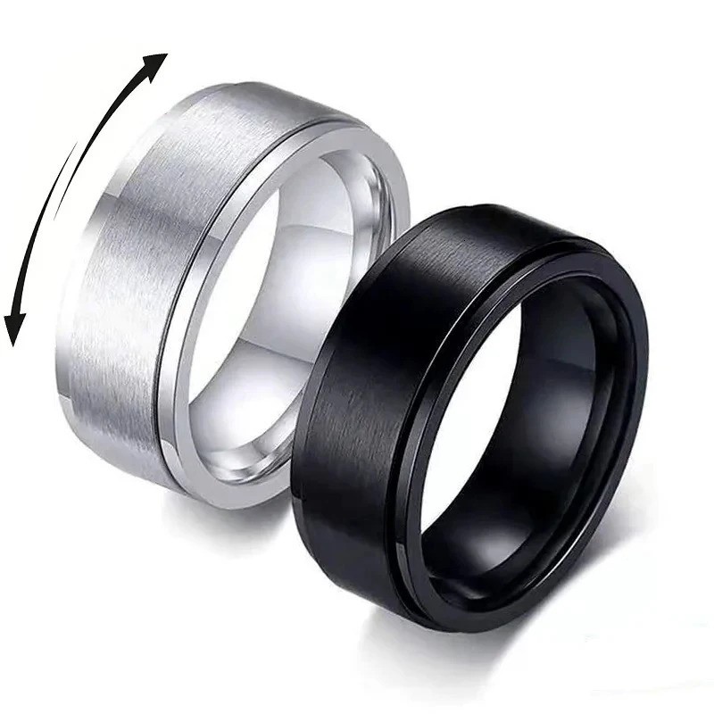 Simple 8mm Anxiety Fidget Spinner Rings for Men Women Cool Stainless Steel Spinning Rotatable Rings Anti Stress Wedding Jewelry 251126