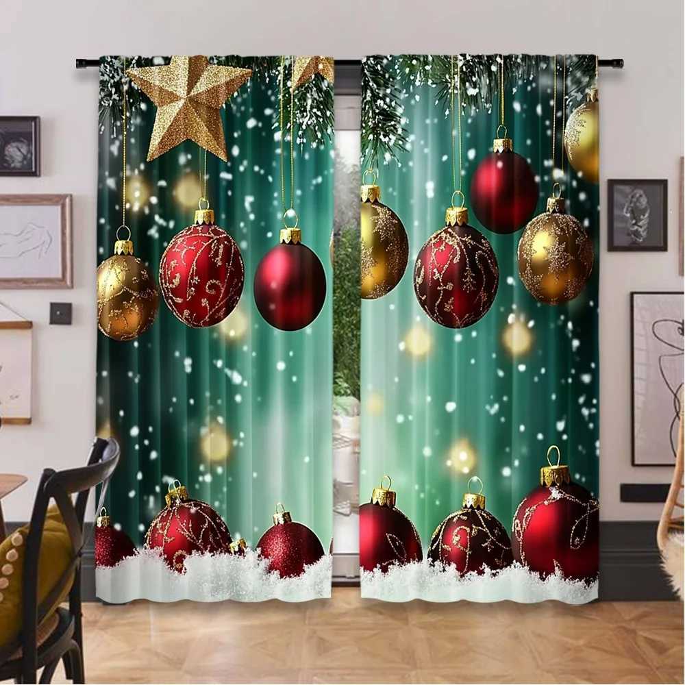 Curtain Christmas 2D flat printing 2pcs Merry Christmas Curtains Christmas tree3 Digital Printed Polyester Drapes Non fading Festive Holiday for Y2511