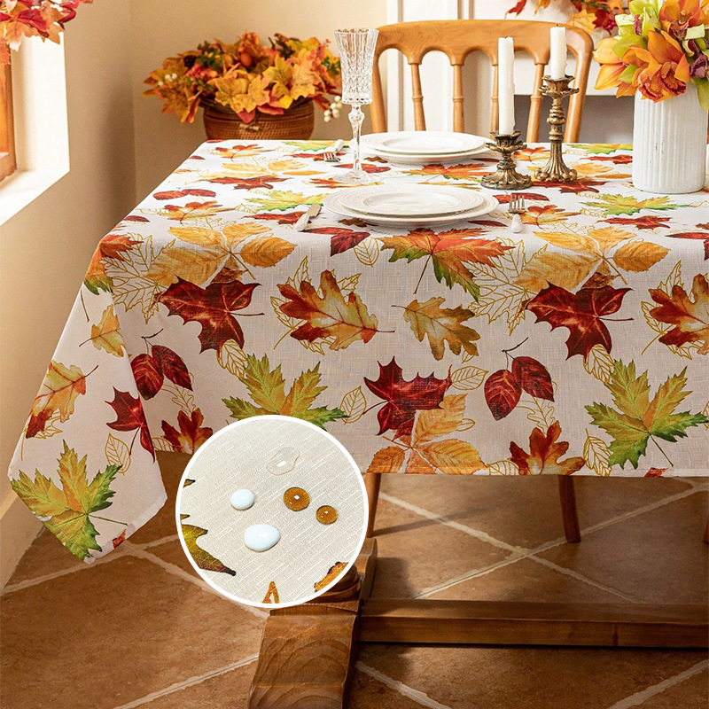 T0432 American style maple leaf print tablecloth waterproof and oil proof tablecloth atmosphere decoration rectangular household coffee table cover