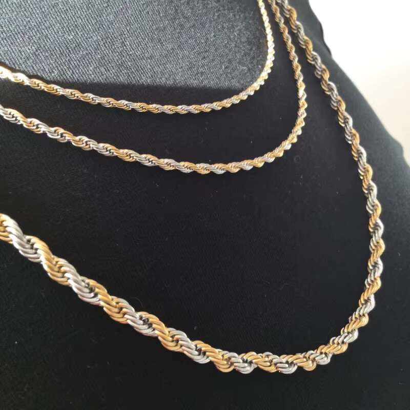 Hiphop 4/6mm Iced Out Gold Plated Two Color Rope Chain 925 Sterling Silver Exquisite Cuban Link Chain