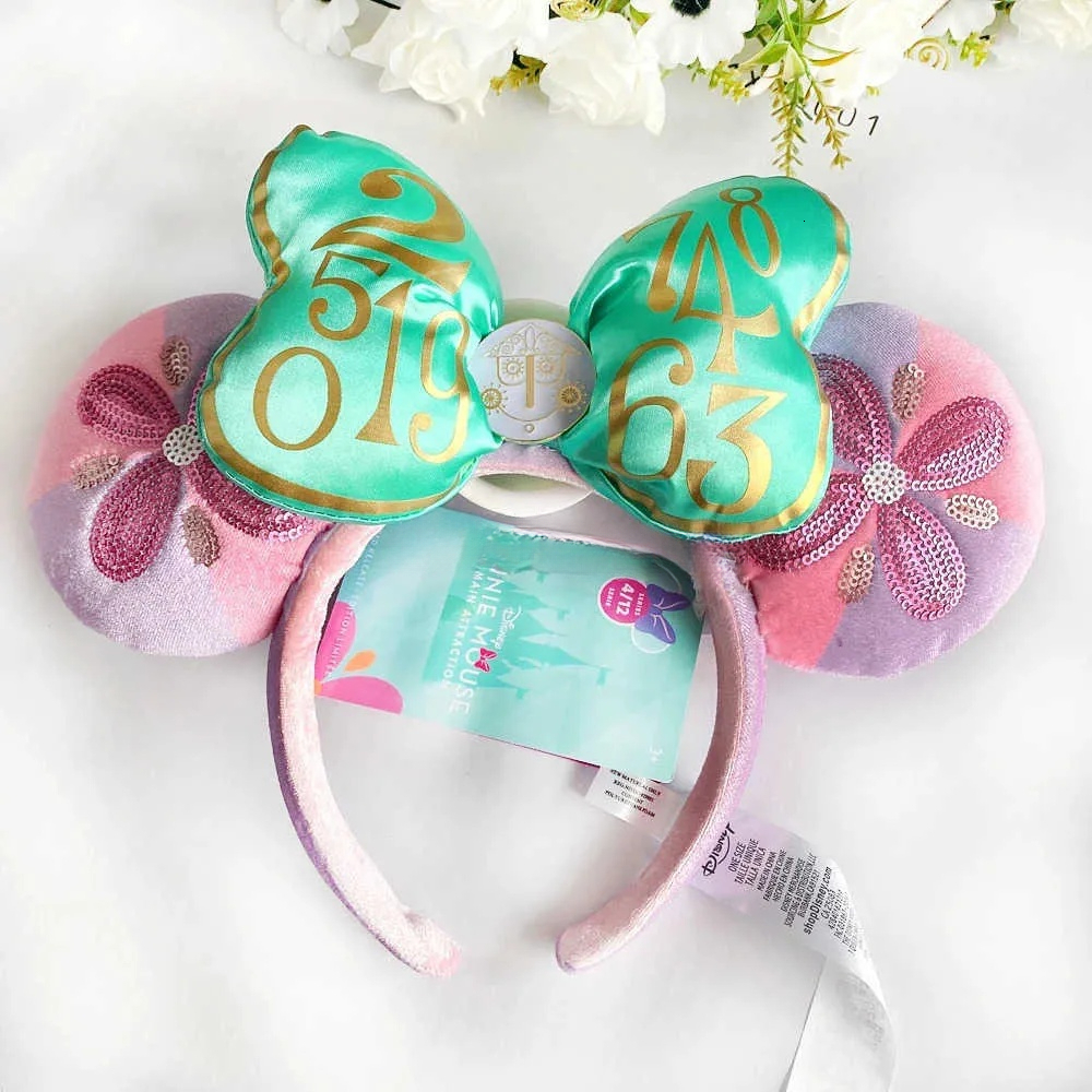 Disney custom Mickey Mouse Ears Space mountain Lunar 2025 Minnie Bow Pink Sequins Cartoon Anime Headdress Headband GifXJ250504 - view 5